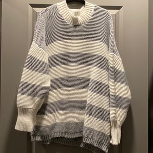 Oversized Grey & White Striped Sweater